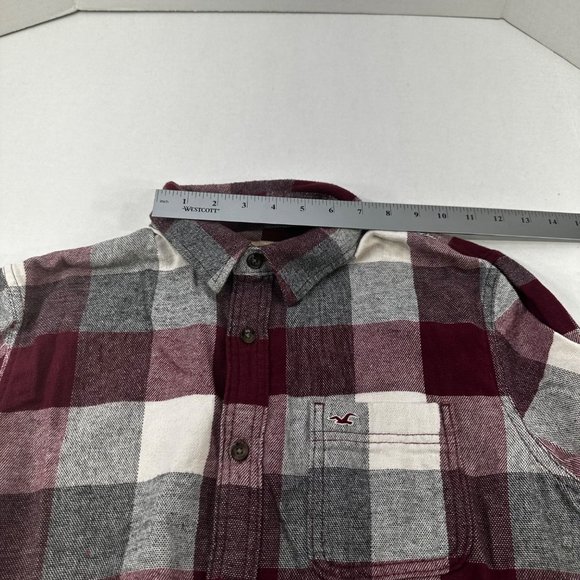Hollister Men's Size Medium Shirt Button Up Long Sleeve Plaid Red Gray Preowned - Picture 7 of 14